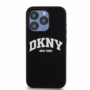 DKNY Liquid Silikoninen White Printed Logo MagSafe Suojakuori iPhone 14 Pro:lle - musta