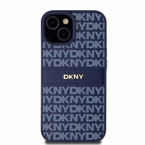 DKNY Nahkainen Mono Raita ja Metallinen Logo Suojakuori iPhone 15 / 14 / 13:lle - sininen