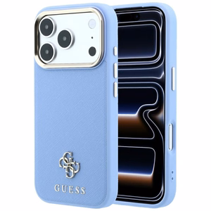 Guess Saffiano Small 4G & Classic Logo -suojakuori laitteelle iPhone 18 Pro / 17 Pro, MagSafe-yhteensopiva – vaaleansininen