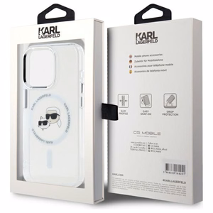 Karl Lagerfeld IML Metal Karl&Choupette Head MagSafe Case for iPhone 15 Pro Max - White
