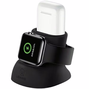 USAMS silikoninen 2in1 latausasemateline Apple Watch ja AirPods musta