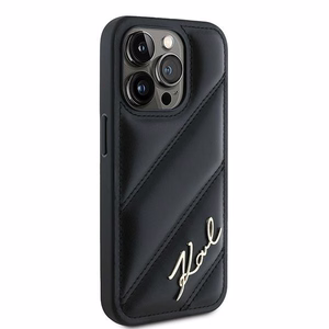 Karl Lagerfeld Diagonal Quilted Script Suojakuori iPhone 15 Pro Max:lle - musta