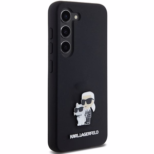 Karl Lagerfeld Silikoninen Karl & Choupette Metal Pin Suojakuori Samsung Galaxy S24:lle - musta