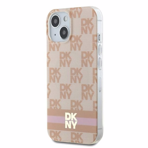 DKNY IML Ruudullinen Mono-kuvio ja Painetut Raidat MagSafe Suojakuori iPhone 15 / 14 / 13:lle - vaaleanpunainen