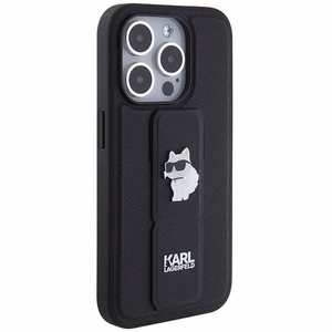 Karl Lagerfeld Gripstand Saffiano Choupette Pins case for iPhone 14 Pro Max - black