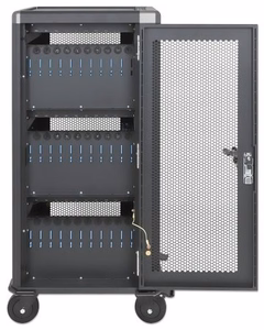 Manhattan 181471 – 30-paikkainen USB-C-latausvaunu enintään 13 tuuman iPadeille, enintään 13 tuuman MacBook Aireille ja enintään 14 tuuman Chromebookeille, 30 W, lokeron koko 404×27,6×283 mm, kaapelit mukana