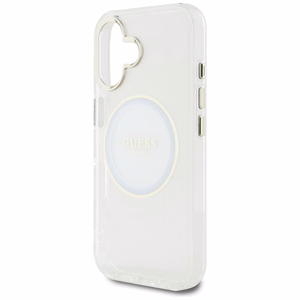 Guess IML Metal Colored Circle Classic Logo MagSafe Suojakuori iPhone 16:lle - valkoinen