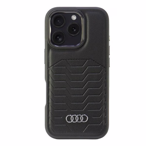 Audi Synteettinen Nahka MagSafe iPhone 16 Pro 6.3" Musta/Musta Kova Suojakuori AU-TPUPCMIP16P-GT/D3-BK