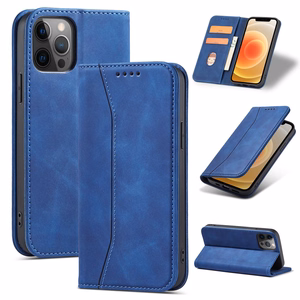 Magneetti Fancy Case Kotelo iPhone 12 Pro Max pussi kortti lompakko kortti jalusta sininen