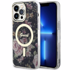Guess GUHMP14XHCFWSK iPhone 14 Pro Max 6.7 musta/musta suojakuori Flower MagSafe