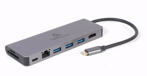 Gembird A-CM-COMBO5-05 USB Type-C 5-in-1 moniporttinen adapteri (keskitin + HDMI + PD + kortinlukija + LAN)