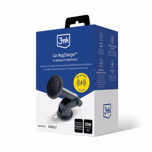 Auton laturi-pidike 3mk Car MagCharger 15W tuulilasi/kojelauta musta
