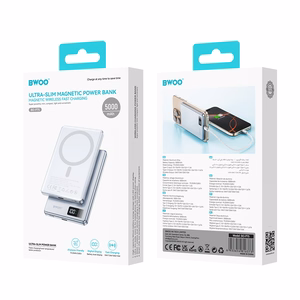 BWOO alumiini Magneettinen varavirtalähde P75 PD 20W 5000 mAh digitaalinäytöllä ja USB-C-portilla hopeinen