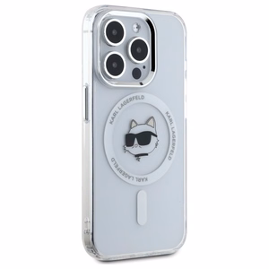 Karl Lagerfeld IML Metal Choupette Head MagSafe iPhone 15 Pro Suojakuori - valkoinen