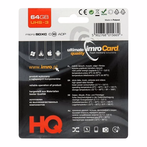 Imro-muistikortti 64GB microSDXC cl. 10 UHS-3 + adapteri