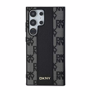 DKNY Nahkainen Checkered Mono Pattern MagSafe Suojakuori Samsung Galaxy S24 Ultra:lle - Musta