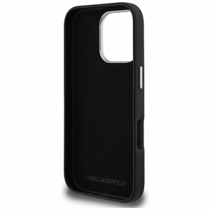Karl Lagerfeld FW Grained Karl & Choupette Heads Pins Suojakuori iPhone 16 Pro - musta