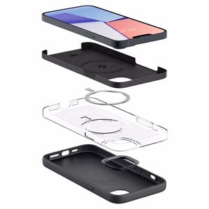 Spigen Silicone Fit Mag -kotelo MagSafella iPhone 14 Plus -puhelimelle - musta