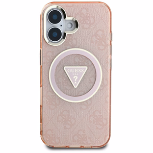 Guess IML Metal Glitter 4G Circle Triangle MagSafe Suojakuori iPhone 16:lle - Vaaleanpunainen