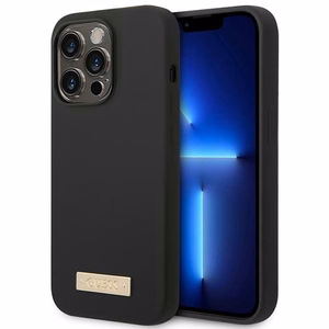 Guess GUHMP14LSBPLK iPhone 14 Pro 6.1" musta/musta kova kotelo Silikoni logo levy MagSafe