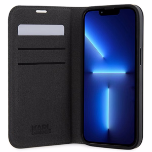 Karl Lagerfeld KLBKP14LSANKCPK iPhone 14 Pro 6.1 kirjakuori musta/musta Saffiano Karl & Choupette