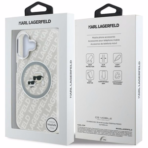 Karl Lagerfeld IML Glitter Karl & Choupette Heads Logo MagSafe suojakuori iPhone 16 - harmaa