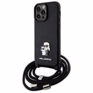 Karl Lagerfeld KLHCP14XSAKCPSK Suojakuori iPhone 14 Pro Max 6.7 kova kuori - musta Crossbody Saffiano Metal Pin Karl&Choupette