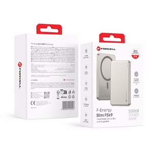 Forcell F-Energy Slim F5K9 -varavirtalähde, MagSafe-yhteensopiva, 5000 mAh, 15 W, QC 4.0, PD 3.0, Cloud Dancer