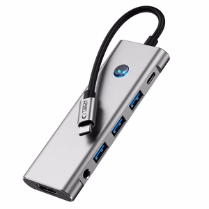 Tech-Protect HB04 HUB Sovitin 9in1 USB-C + USB2.0 + USB3.0 + HDMI 4K 60Hz + SD / TF + PD100W + AV3.5 - harmaa