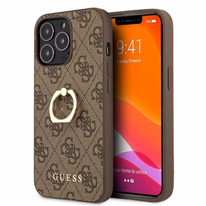 Guess GUHCP13L4GMRBR iPhone 13 Pro / 13 6.1" ruskea/ruskea kovakotelo 4G rengastelineellä varustettuna