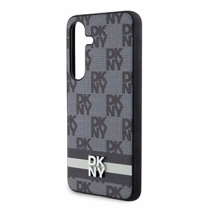 DKNY Nahkainen Ruudullinen Mono-kuvio ja Painetut Raidat Suojakuori Samsung Galaxy S24:lle - musta