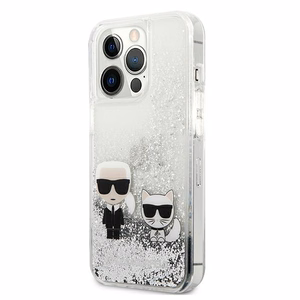 Karl Lagerfeld Liquid Glitter Karl & Choupette Suojakuori iPhone 13 Pro / 13 6.1" - Hopeinen