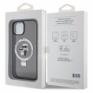 Karl Lagerfeld Ring Stand Karl&Choupette MagSafe suojakuori iPhone 14 / 15 / 13:lle - musta