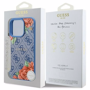 GUESS Suojakuori iPhone 16 Pro:lle MagSafe-yhteensopiva GUHMP16LP4ROPEMCB (4G Flowers Print) sininen