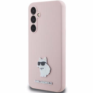 Karl Lagerfeld Silicone Choupette Metal Pin suojakuori Samsung Galaxy S23 FE:lle - vaaleanpunainen