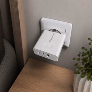 Blavec seinälaturi BC-11 GaN - USB + 2xType C - QC PD 65W 3A ja Type C - Type C -kaapeli (TCBC11G-U2CW653A) valkoinen