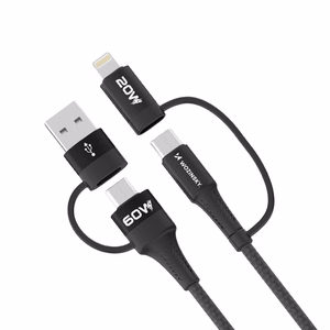 Wozinsky WNBAA 4in1 kaapeli 2x USB-C 1x USB-A 1x Lightning 60W 1 m - musta