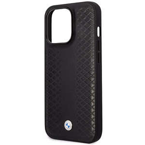 BMW BMHMP14X22RFGK musta nahkainen timanttikuvioinen suojakuori iPhone 14 Pro Max 6.7 MagSafe