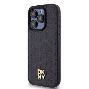 DKNY Nahkainen Monogrammi-kuvio Metallinen Logo MagSafe Suojakuori iPhone 15 Pro:lle - musta