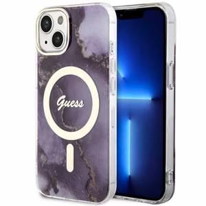 Guess GUHMP14SHTMRSU iPhone 14 6.1 violetti/violetti suojakuori Golden Marble MagSafe
