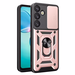 Hybrid Armor Camshield kamerasuojalla ja metallirenkaalla Samsung Galaxy S25+ - Vaaleanpunainen