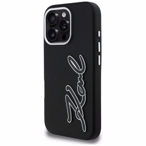 Karl Lagerfeld FW Grained Signature Logo Suojakuori iPhone 16 Pro - musta