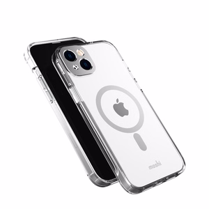 Moshi iGlaze suojakuori iPhone 14 Plus -laitteelle, MagSafe-yhteensopiva, läpinäkyvä Luna Silver -yksityiskohdilla