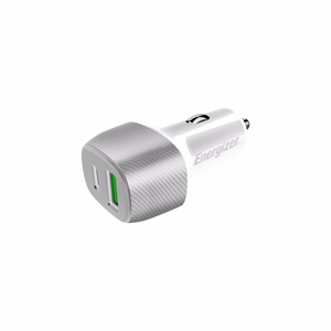 Energizer Ultimate D38WS autolaturi, USB-C + USB-A, 38 W PD + QC 3,0, valkoinen ja hopeanvärinen