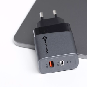 Puhelimen laturi Forcell F-Energy GaN USB C + USB A QC4.0 PD 4A 45W VT-39 harmaa