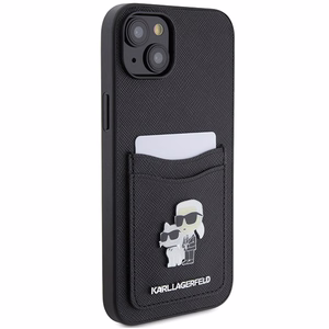 Karl Lagerfeld Saffiano Cardslot Karl&Choupette Metal Pin suojakuori iPhone 15:lle - musta