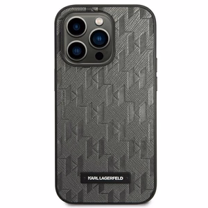 Karl Lagerfeld Saffiano Mono Metal Logo iPhone 14 Pro Max 6.7" Case - Gray