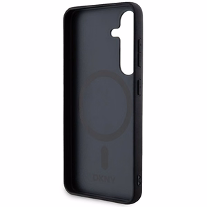 DKNY Nahkainen Pattern Metal Logo MagSafe Suojakuori Samsung Galaxy S24:lle - Musta