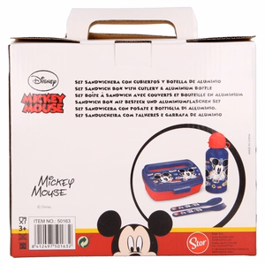 Mickey Mouse eväsrasiasetti 400 ml:n juomapullolla ja ruokailuvälineillä