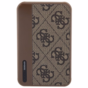 Guess Powerbank 15W GUPB5LP4GEGW 5000mAh ruskea/ruskea 4G Nahka Metalli Logo